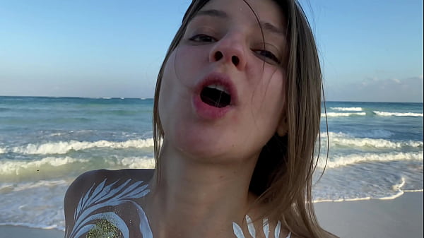 nude babe runing on the beach 