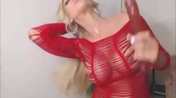 Busty milf in red lingerie toying cunt 