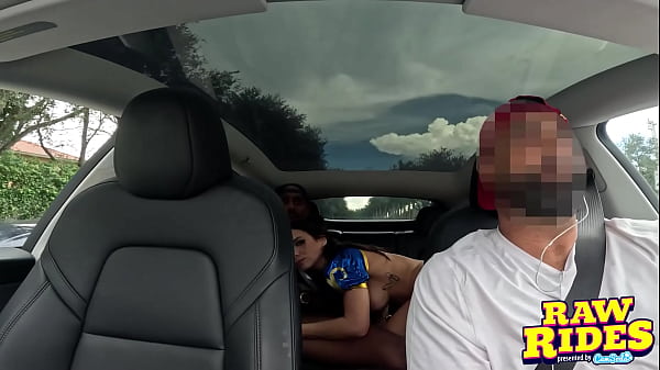 Brunette cutie cosplaying as chun li fucks a bbc and gets a facial in ride share on her way to comic con 