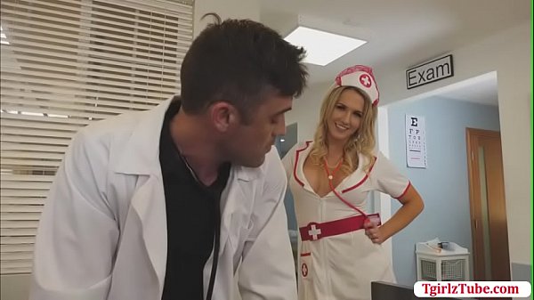 Busty TS nurse and doctor are in the station kissing each other. After that, she goes down and she then throats doctors big cock passionately. In return, the doctor barebacks her tight wet ass so deep and hard. 