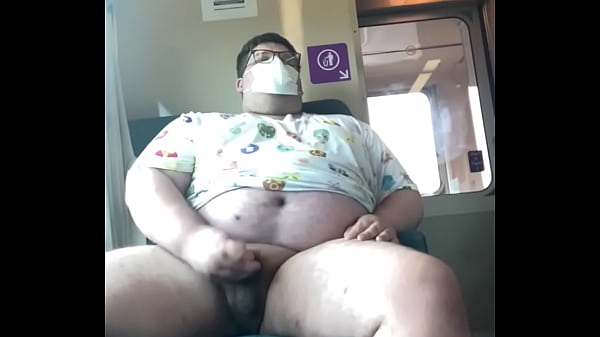 Chubby boy shoots load in train 