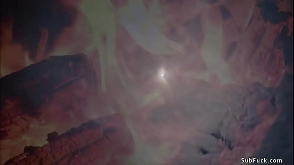 Group of guys gangbang brunette witch