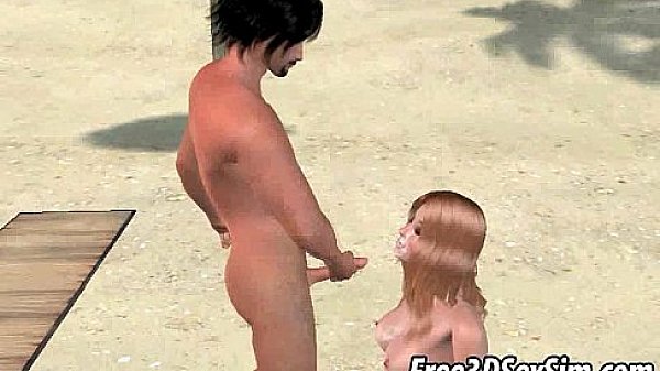 3D blonde babe getting double teamed on the beach 