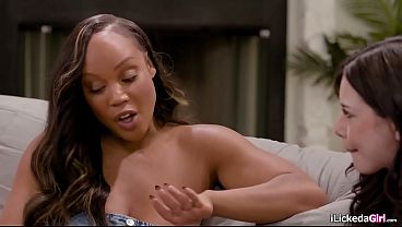 Brunette lesbian Asteria Jade wanna try the strap on.She wears it and fucks her ebony bff August Skye.In return the black milf licks her shaved pussy. 