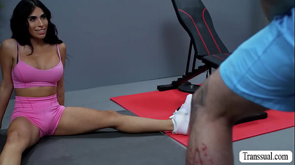 Trans Avery Lust is seducing the bald dude in the gym.She starts sucking his hard big dick passionately 