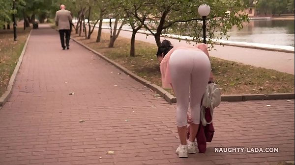 Camel toe leggings and transparent blouse