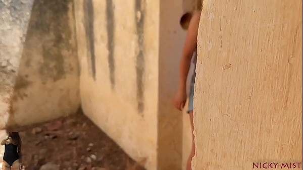 In a ruined house he fucks me cum on my natural tits 