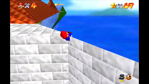 Mario from super mario 64 climbs on the castle and dies 