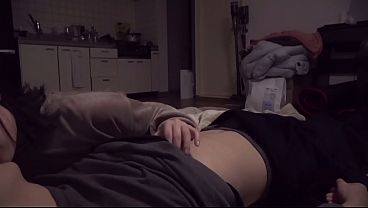 Amateur couple's sex mass ejaculation with handjob while stimulating the glans