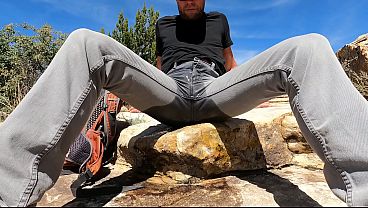 Pissing my jeans and jerking off out in the desert
