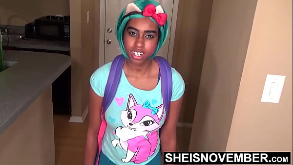 Devious ebony student sheisnovember who ditched class was finally caught by her stepdad teaching his stepdaughter a lesson with kneeling blowjob big brown asshole spreading and hardcore cowgirl straddling on msnovember