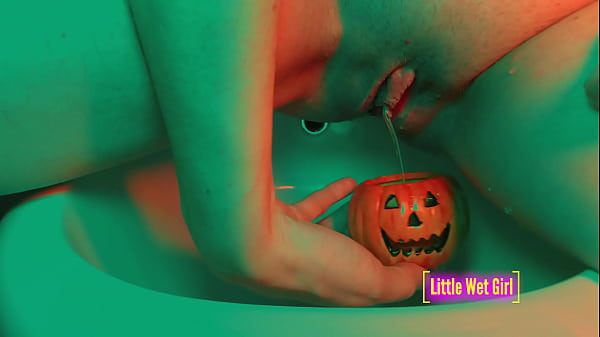 The Girl Is Desperate, The Pee Escapes And She Enjoys Pissing In The Halloween Pumpkin - Sex Tape thumbnail