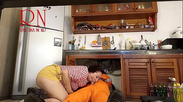 Cheating housewife plumber and cuckold husband at the kitchen scene 2 