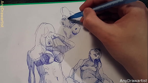 How to draw with a ballpoint_pen , speedpaint , quick sketch erotic art