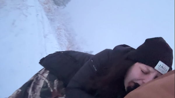 Country milf almost caught fucking in the snow