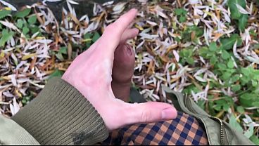 The Guy jerking off a huge cock In a beautiful place 
