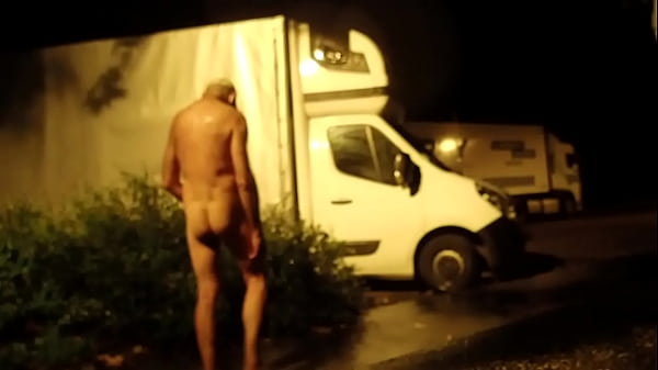 naked a rainy night arround truck and rest room 