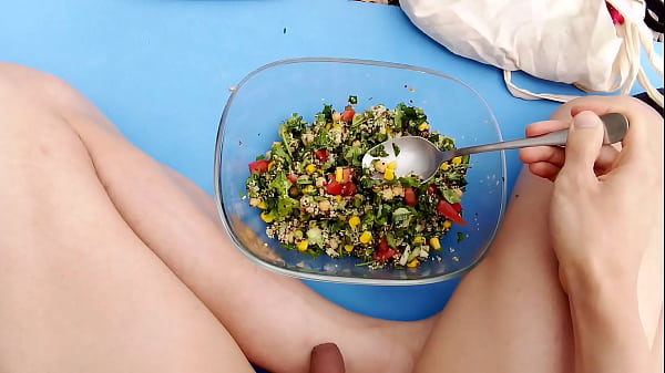 Play MP4 - My first time nudist picnic&comma; naked boy drinks water&comma; eats vegan vegetarian salad on a naturist beach&comma; men looks at him&comma; maybe they would eat something else