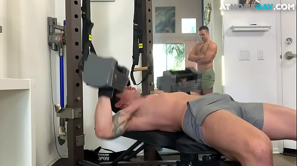 Asslicking stud barebacks gym buddy from behind 