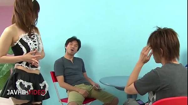Naughty JAV Asian_Maid Miku Airis_Blowjob_For Two_Men In_Room