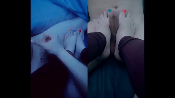Handjob footjob split screen 