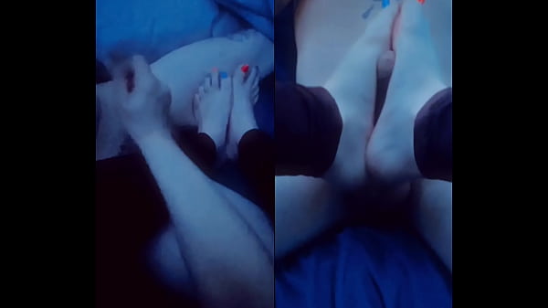 Handjob footjob split screen