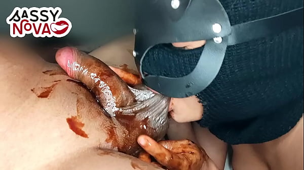 Horny Teen Girlfriend Sucking andLickingBlack Balls andCock with Chocolate Syrup at Christmas_Celebrations