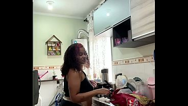 Chubby latina cooking in panties shirt big ass fat belly jiggle 