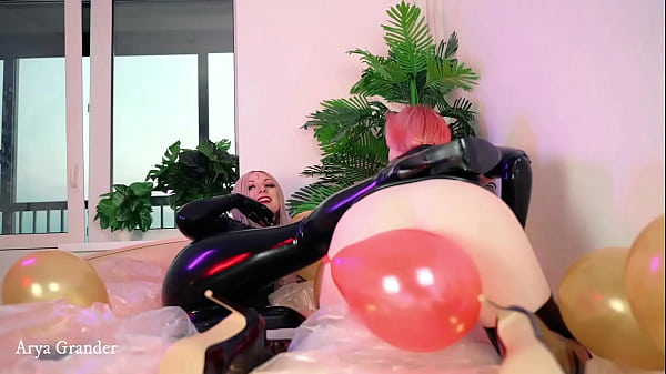 Air Balloon Looner Hot Fetish 2 Lesbians in tight shiny rubber_clothes having_fun