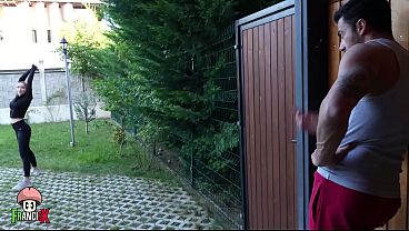 Passionate stepsis polly yangs caught yoga leads to risky garden sex