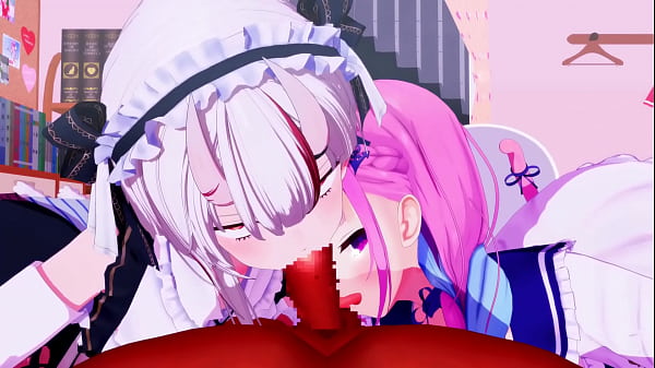 Mmd when both popular vtuber gets blowjob together 