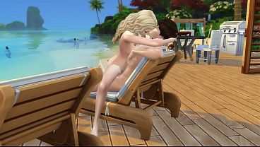 Casal apaixonado faz sexo em p&uacute_blico na praia. The Sims 4
