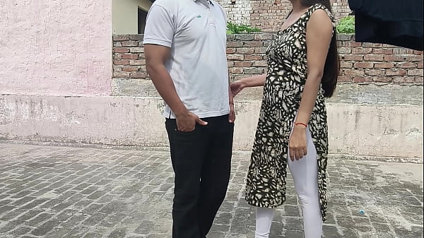 A lovely couple dont control herself in outdoor terrace sex