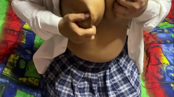 Young couple fool around after the classes 