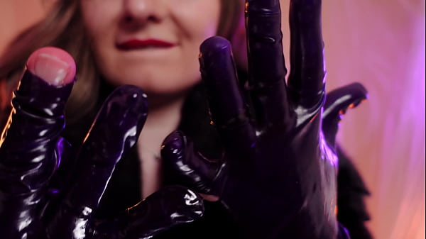 Ripping latex gloves: rubber fetish and destroying clothes ASMR in fur coat 