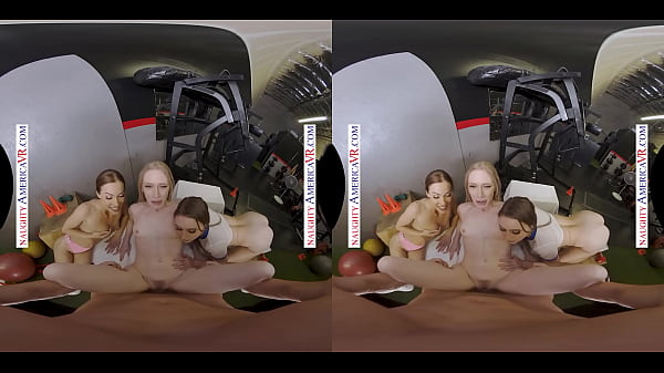 Naughty America - Cute babes, Diana Grace, Emma Starletto, and Laney Grey, squat_on a hard cock_at The Gym
