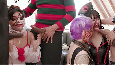 Halloween Party With Mina K, Maily Presly And Camila Smith Assfucked Together In Hot 3 On 3 (anal ,piss Drinking) thumbnail