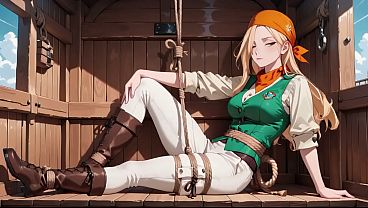 Ai Generated-green Uniform & Rough Ropes On A Sunny Deck. Languid Poses, Long Legs Exposed, And That Teasing Gaze... Who Can Handle This Forbidden Mix Of Discipline And Wildness? thumbnail