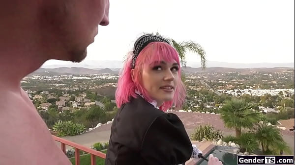 Tranny maid Claire Tenebrarum catches her boss jerking off on her.The shemale makes him suck her cock.The guy facefucks and barebacks the tgirl 