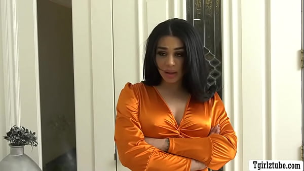 Busty TS blonde confronts her broken hearted shemale friend by kissing and sucking her shecock.After that,they bareback each others ass. 