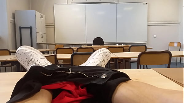 Oh my... This student wanks his dick at school! 