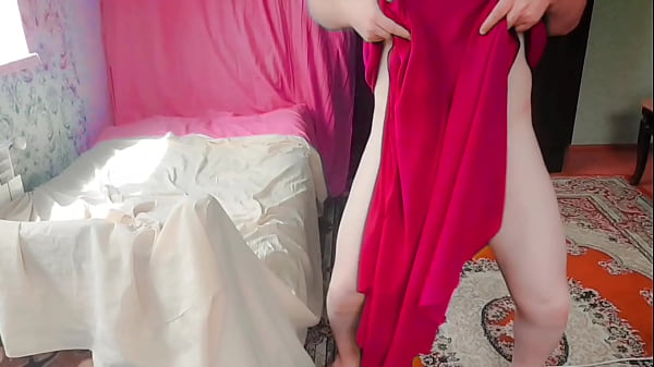 Stunning shemale walking in slow motion down hallway 