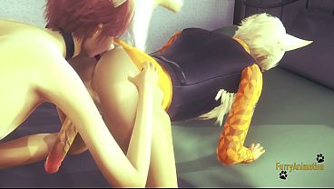 Furry Yaoi - 2 Foxes Annalingus &amp_ Fucked with creampie in his ass - Yiff animation Manga anime Gay