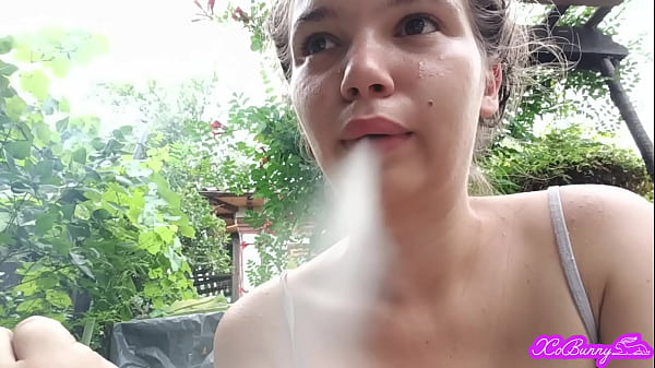 Thick Brunette Making Lunch Outside And Smoking thumbnail