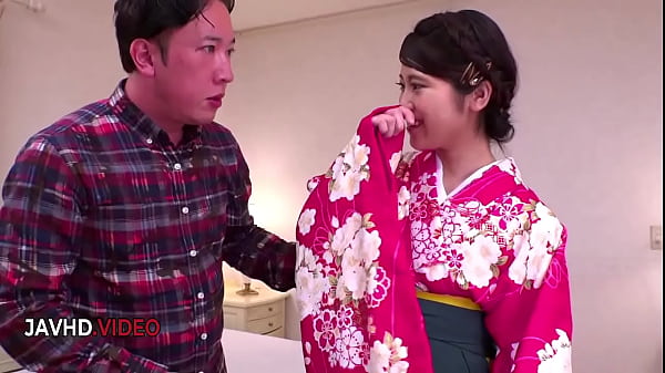 Wild Japanese wife in kimono fucks intensely after a hot blowjob