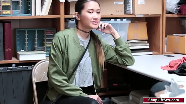 Small tits asian admits she stole and asks the officer to fuck her so she can avoid pulls out his cock and she gives him a bj and gets fucked