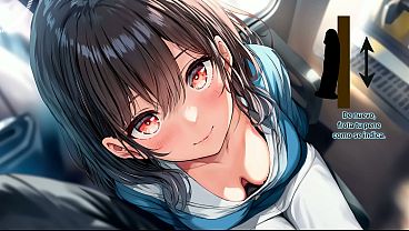 Ella agarra tu duro pene en el tren de jap&oacute;n y se divierte. JOI en espa&ntilde;ol. 