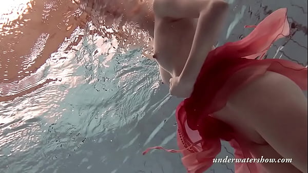 Katya Okuneva strips in her red lingerie_underwater