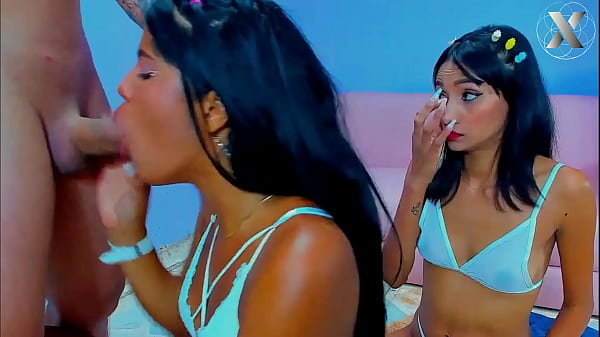 Play MP4 - Slutty stepsisters get together to give a surprise blowjob to their stepfather