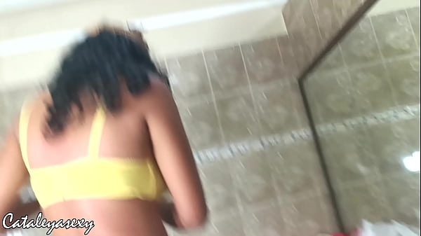 Huge tits ebony model changes her costume and poses for camera